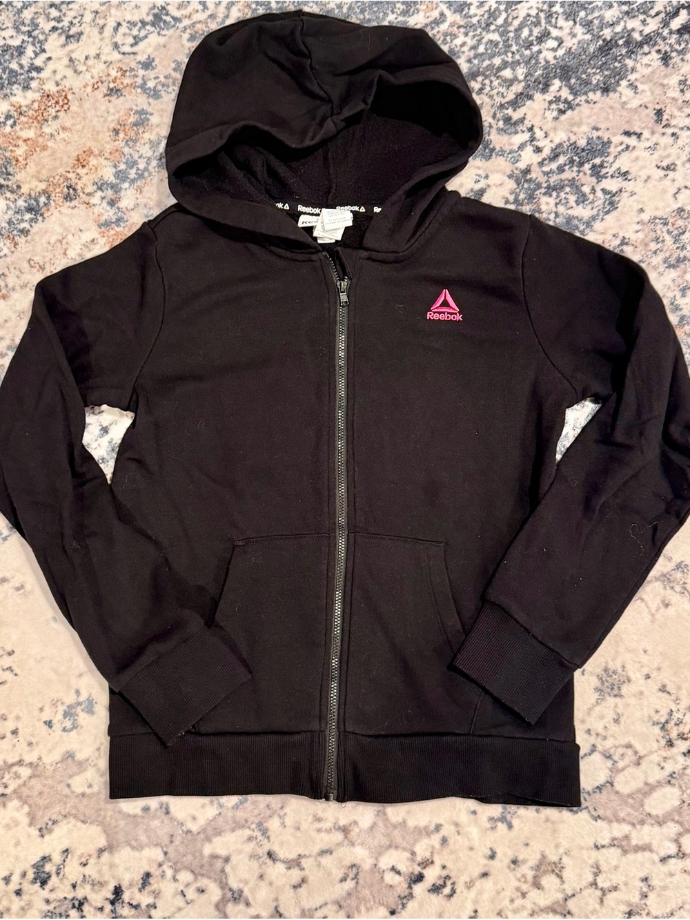 Reebok Girls Black Pink Logo Full Zip Hoodie 10/12